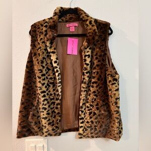 Ladies Betsy Johnson Leopard Faux fur vest brown/black XL NWTAGS!